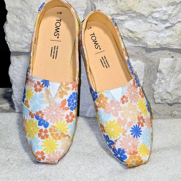TOMS‎ Women's Floral Print Slip On Espadrille Flats Shoes Size 7 - Picture 1 of 8